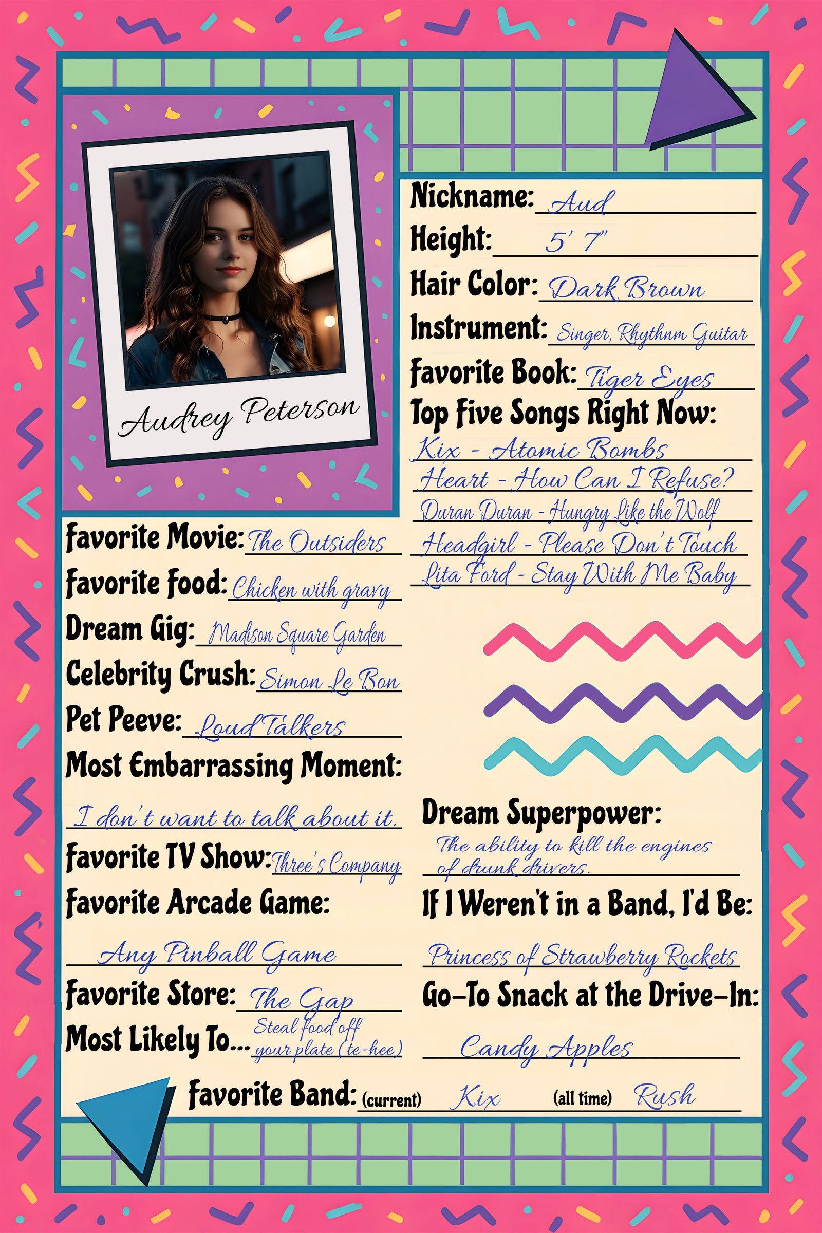Audrey Peterson – The Allurettes profile sheet